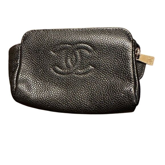 Black Leather Pouch with Embossed Logo - Picture 1 of 6
